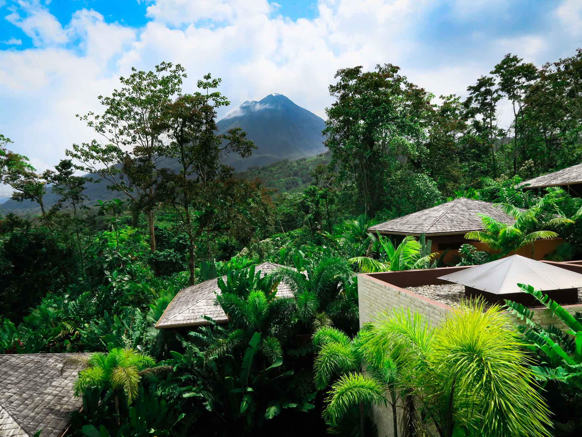 Mayven Costa Rica Top Itinerary 2 weeks View of Arenal from Nayara Springs restaurant